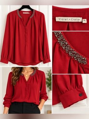 Women’s Merlot, XL,blouse with beautiful and classy beaded neck line.Gently worn